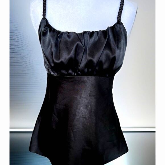 VTG A. Byer Cami Top Black Satin Ruched Camisole Tank 90s Club wear USA Y2K Med - Picture 13 of 13